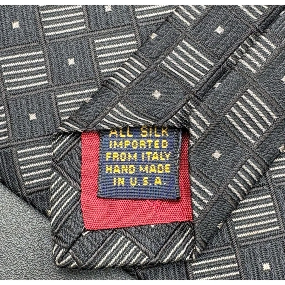 XMI Men's 100% Silk Tie Black Gray Nordstrum Geometric Hand Made in the USA EUC